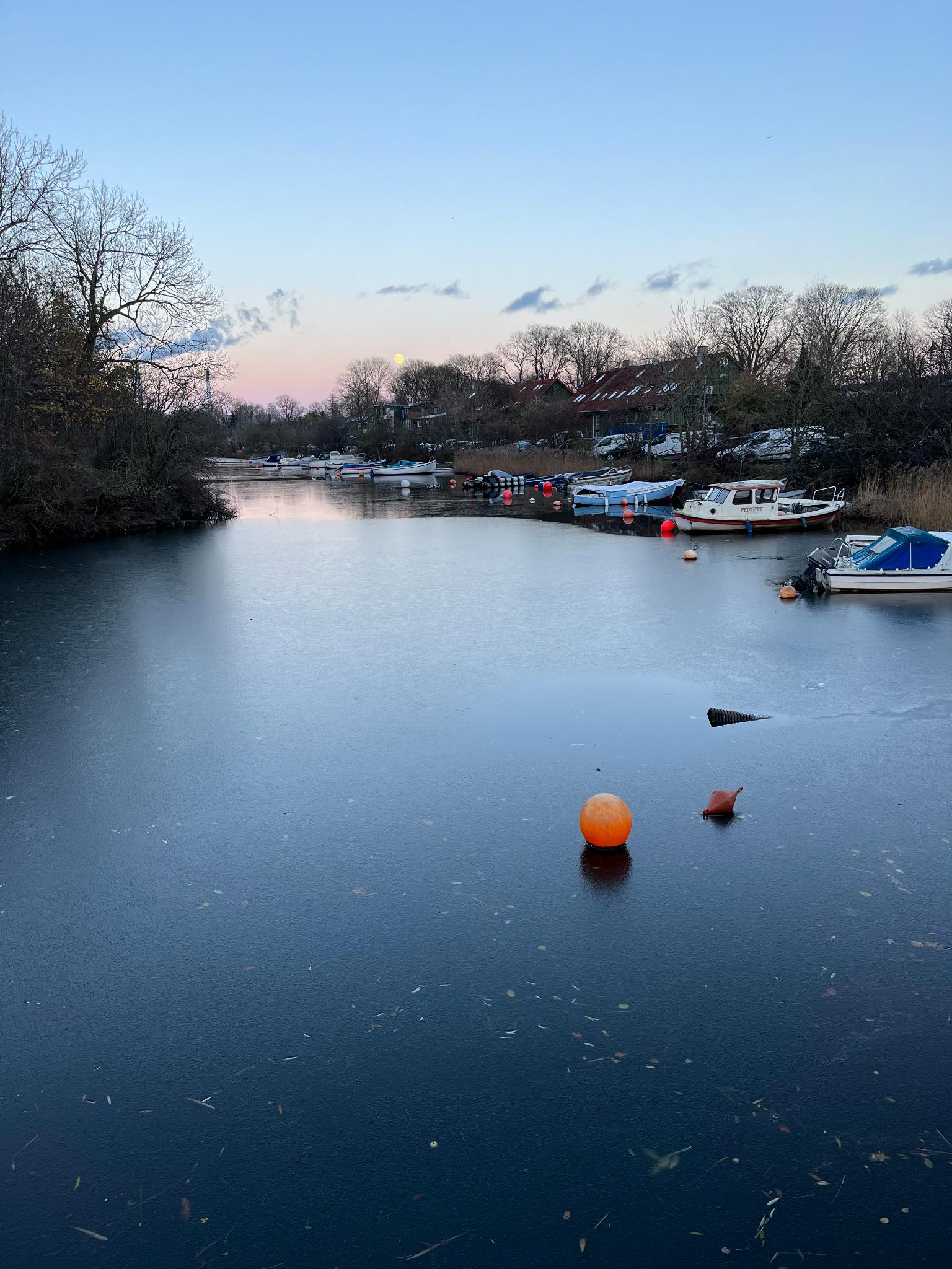 Vue du canal gelé en hiver sur Dyssebroen, à Copenhague